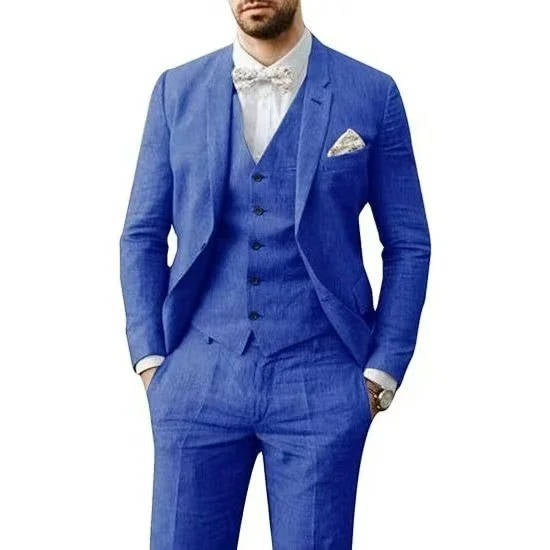 Men's Stylish Casual Linen Suit Blue