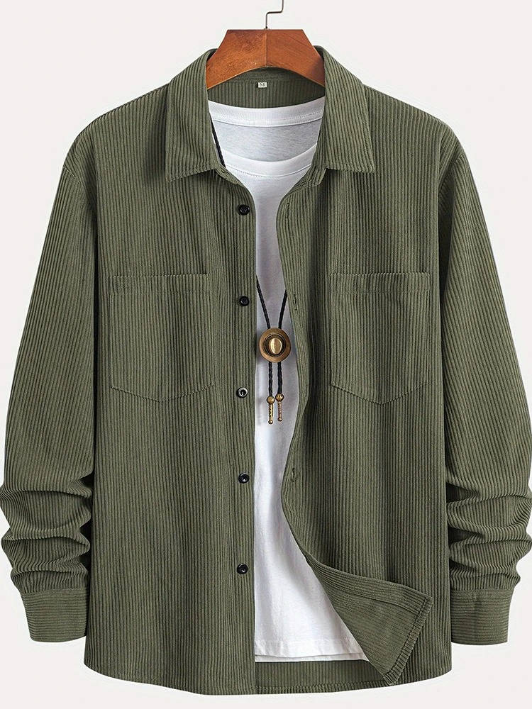 Men's Casual Corduroy Button-Up Shirt