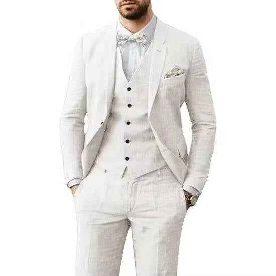 Men's Stylish Casual Linen Suit White
