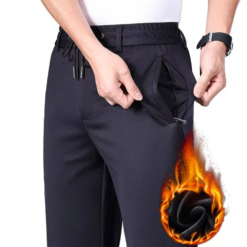 Men's Fleece Lined Elastic Waist Work Trousers Dark Blue