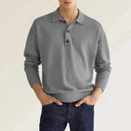 Men's Long Sleeve Polo Shirt – Regular Fit – Breathable Cotton – Ribbed Cuffs Grey