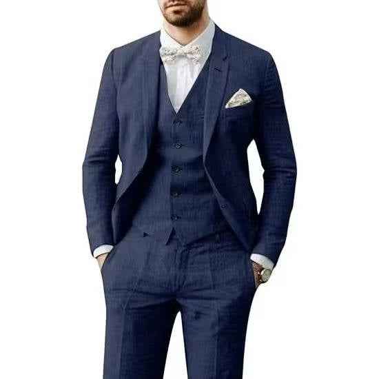 Men's Stylish Casual Linen Suit Navy Blue