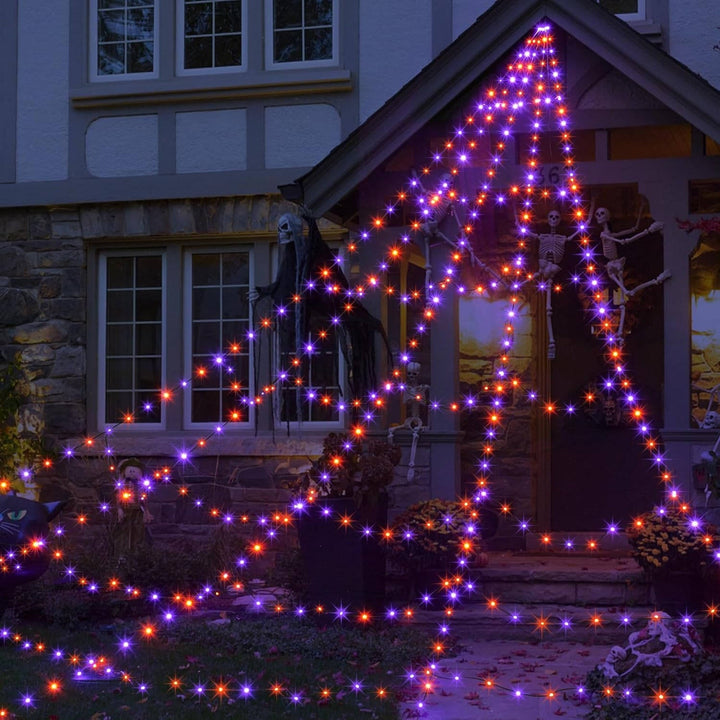 Halloween's 16.4 FT LED Spider Web Lights with Remote & 8 Modes Purple & Orange