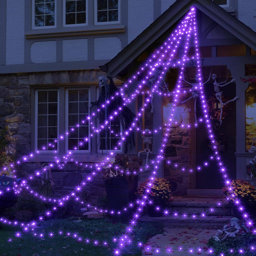 Halloween's 16.4 FT LED Spider Web Lights with Remote & 8 Modes Purple