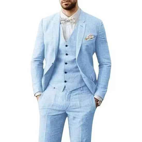 Men's Stylish Casual Linen Suit Light Blue