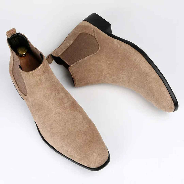 Men's Square Toe Slip-On Ankle Boots | Low Heel Style Beige