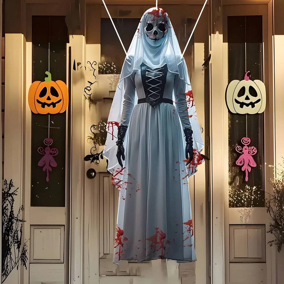 Halloween's Skull Bride Hanging Decoration - Weather Resistant with Hooks