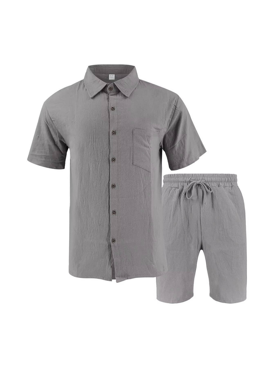 Men's Linen Short Sleeve Button Down Shirt and Shorts Set, Summer