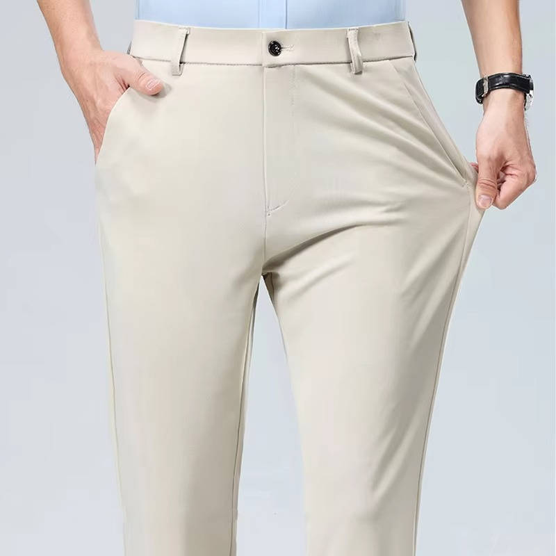 Men's Slim Fit Lightweight Stretch Dress Trousers Beige
