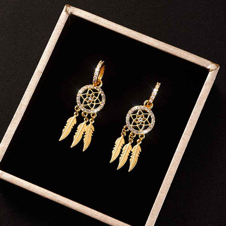 14k Solid Gold Dreamcatcher Earrings Gold