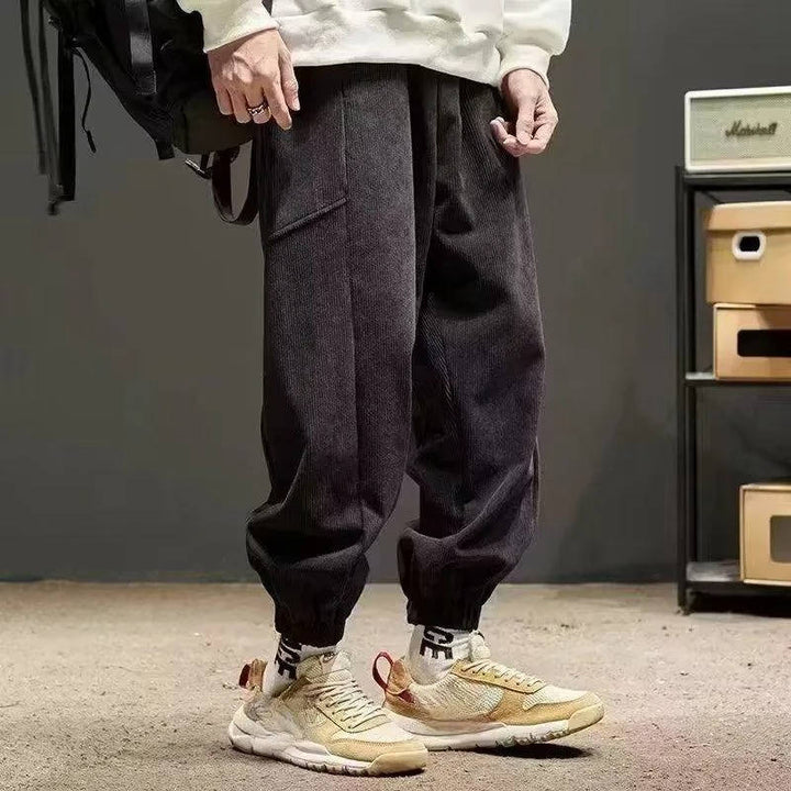 Men's Loose Fit Corduroy Jogger Pants with Elastic Cuffs Black
