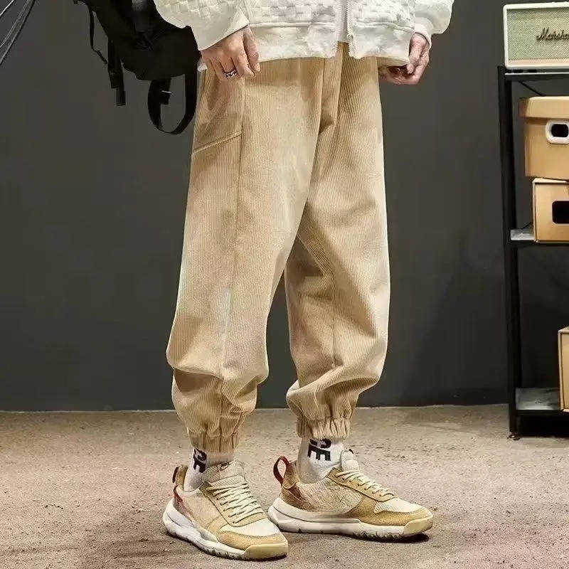 Men's Loose Fit Corduroy Jogger Pants with Elastic Cuffs Khaki