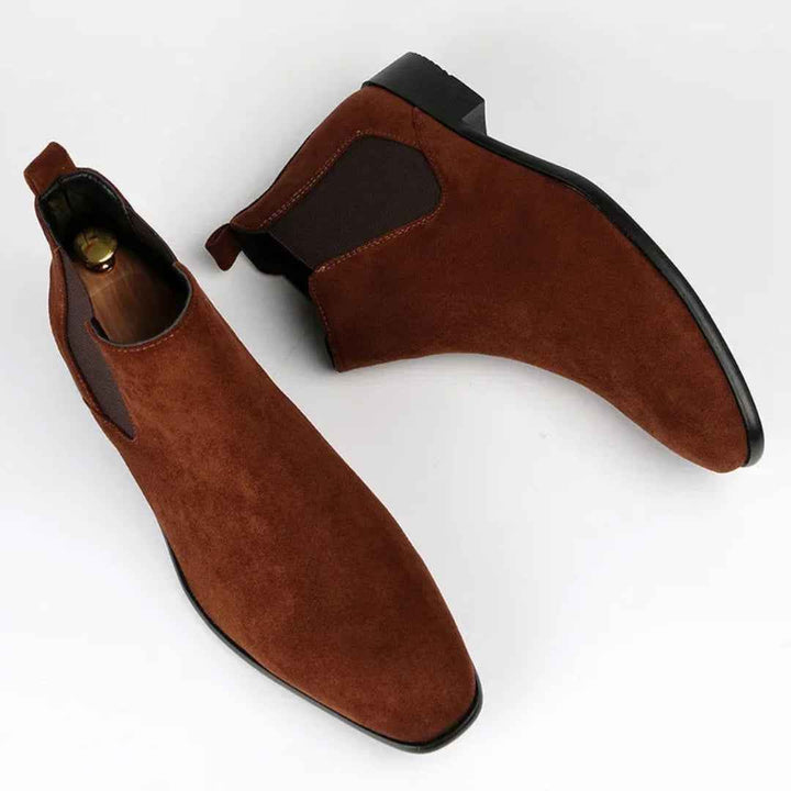 Men's Square Toe Slip-On Ankle Boots | Low Heel Style Brown