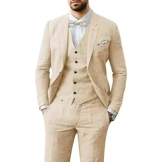 Men's Stylish Casual Linen Suit Beige