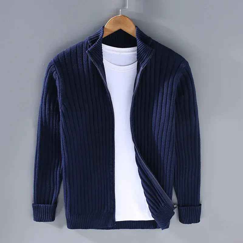 Men's Ribbed Zip Cardigan - Aurelian Style Blue