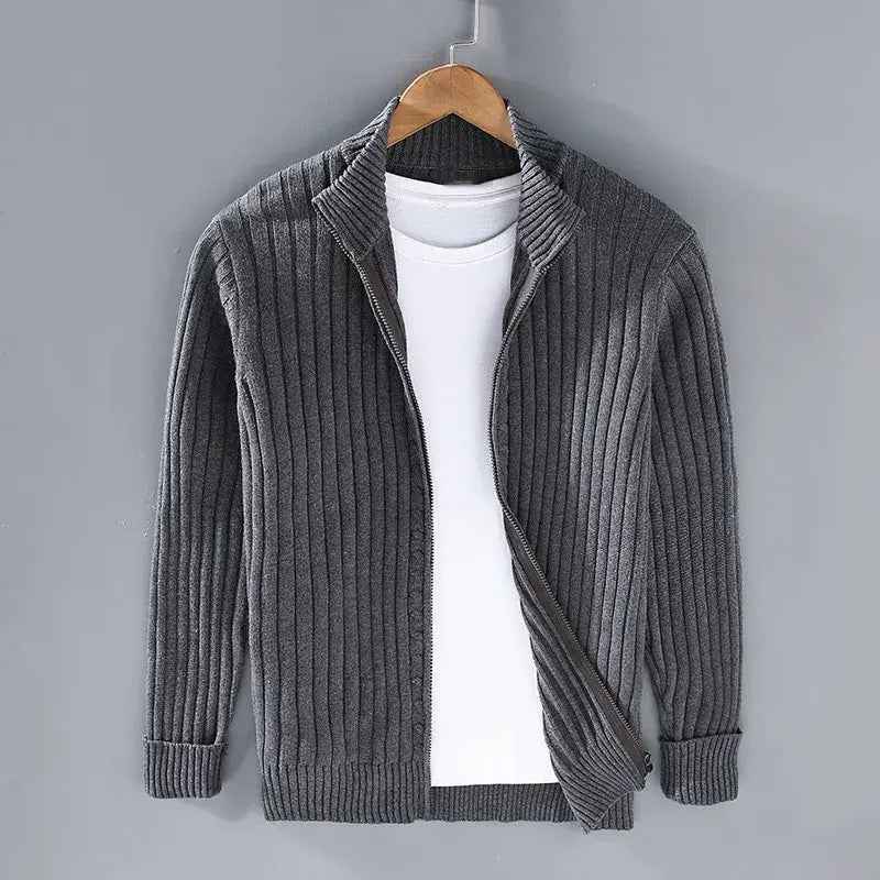 Men's Ribbed Zip Cardigan - Aurelian Style Dark Gray