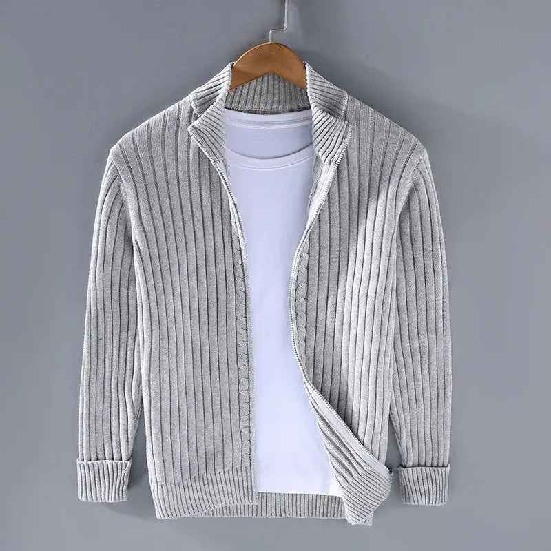 Men's Ribbed Zip Cardigan - Aurelian Style Light Gray