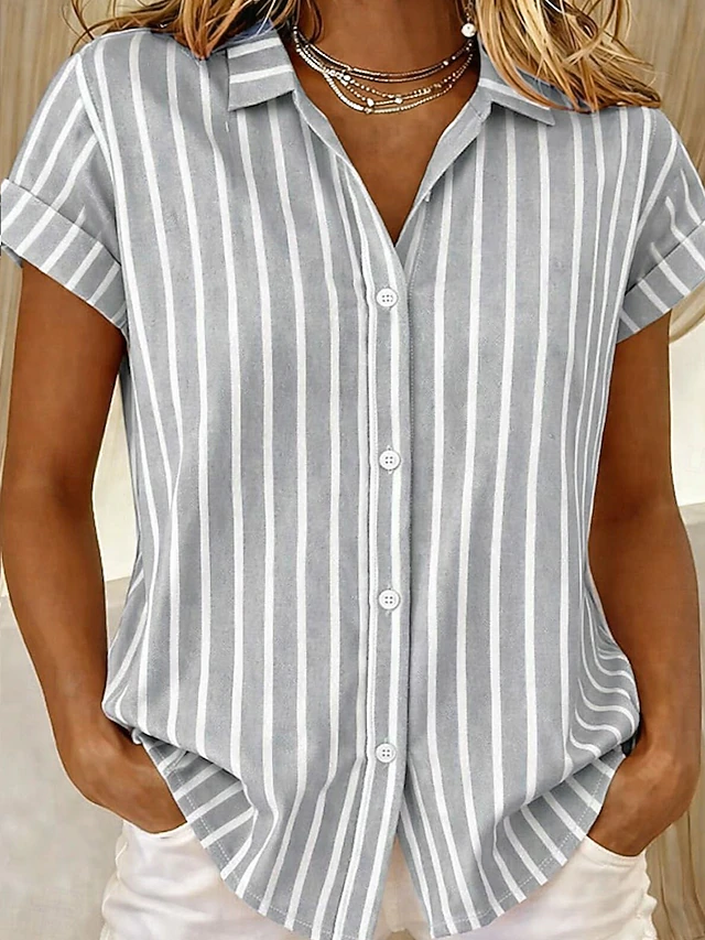 Women's Striped Short-Sleeve Blouse Gray
