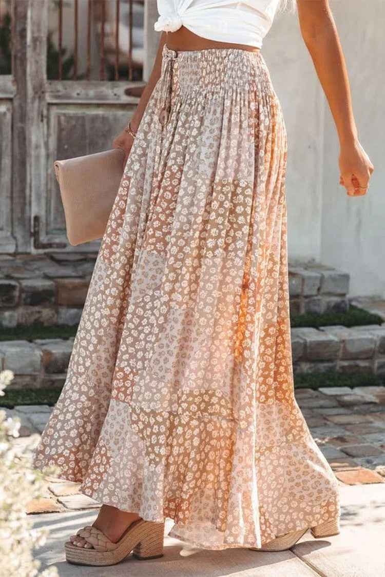 Women's Floral Print Maxi Skirt – Elastic Waist – Loose-Fitting – Lightweight Fabric
