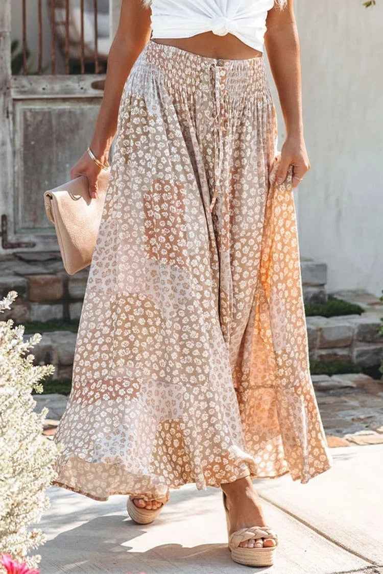 Women's Floral Print Maxi Skirt – Elastic Waist – Loose-Fitting – Lightweight Fabric