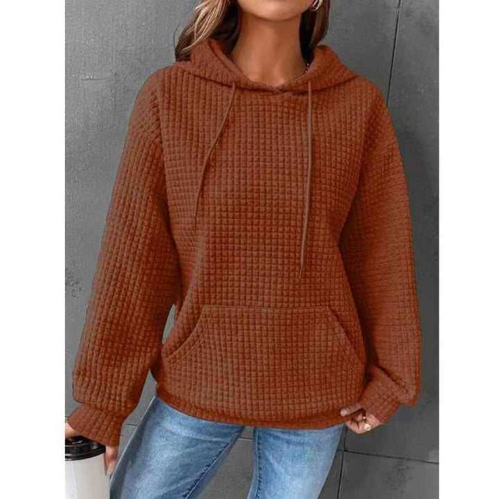 Women's Quilted Hoodie – Relaxed Fit with Drawstring Hood & Kangaroo Pocket Brown