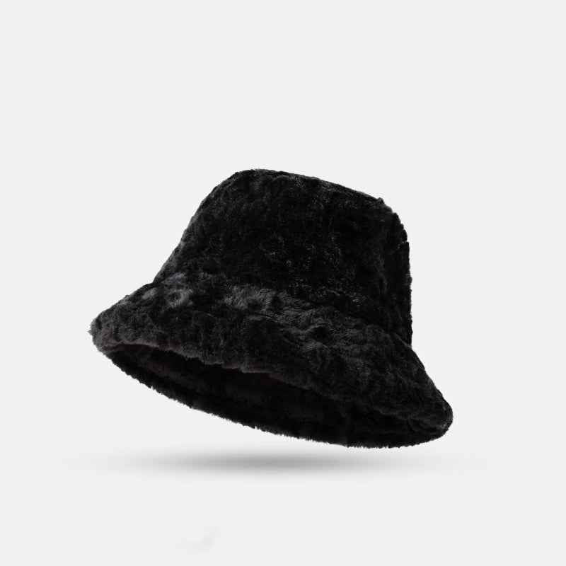 Lambswool Fisherman Hat Winter Warm Fashionable Solid Color Hats For Women Black