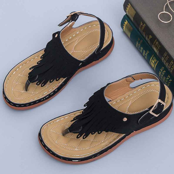 Women's Roman Cutout Thong Wedge Beach Sandals Black