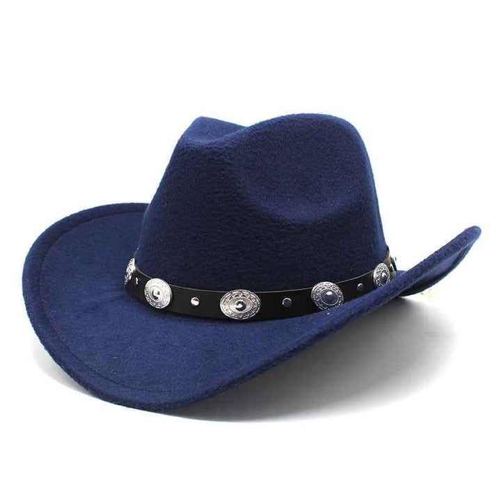 Minority Style Woolen Cowboy Hats for Couples - Stylish Western Fashion for Men & Women Dark Blue M56to58cm