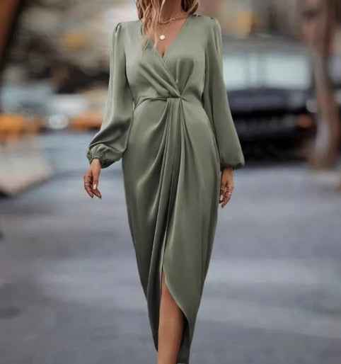 Women's Chic Puff Sleeve Dress Grey
