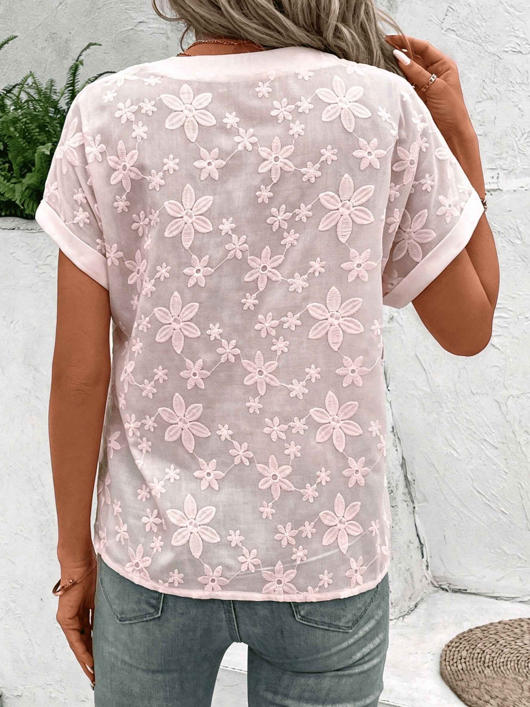 Women's Floral Embroidered V-Neck Blouse
