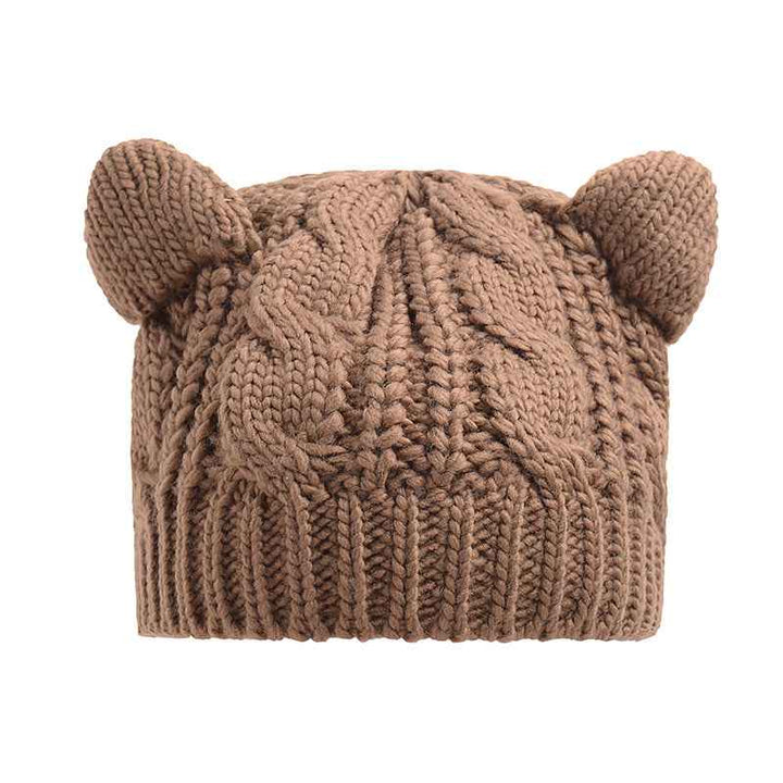 Handmade 3D Cat Ear Beanie – Stay Cozy and Cute This Winter! Khaki