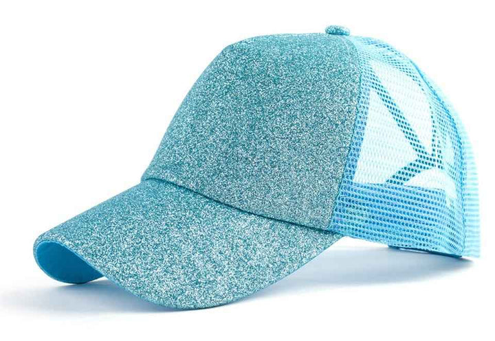 Baseball-Caps Ponytail Snapback Sequins Hip-Hop-Hat Sky Blue