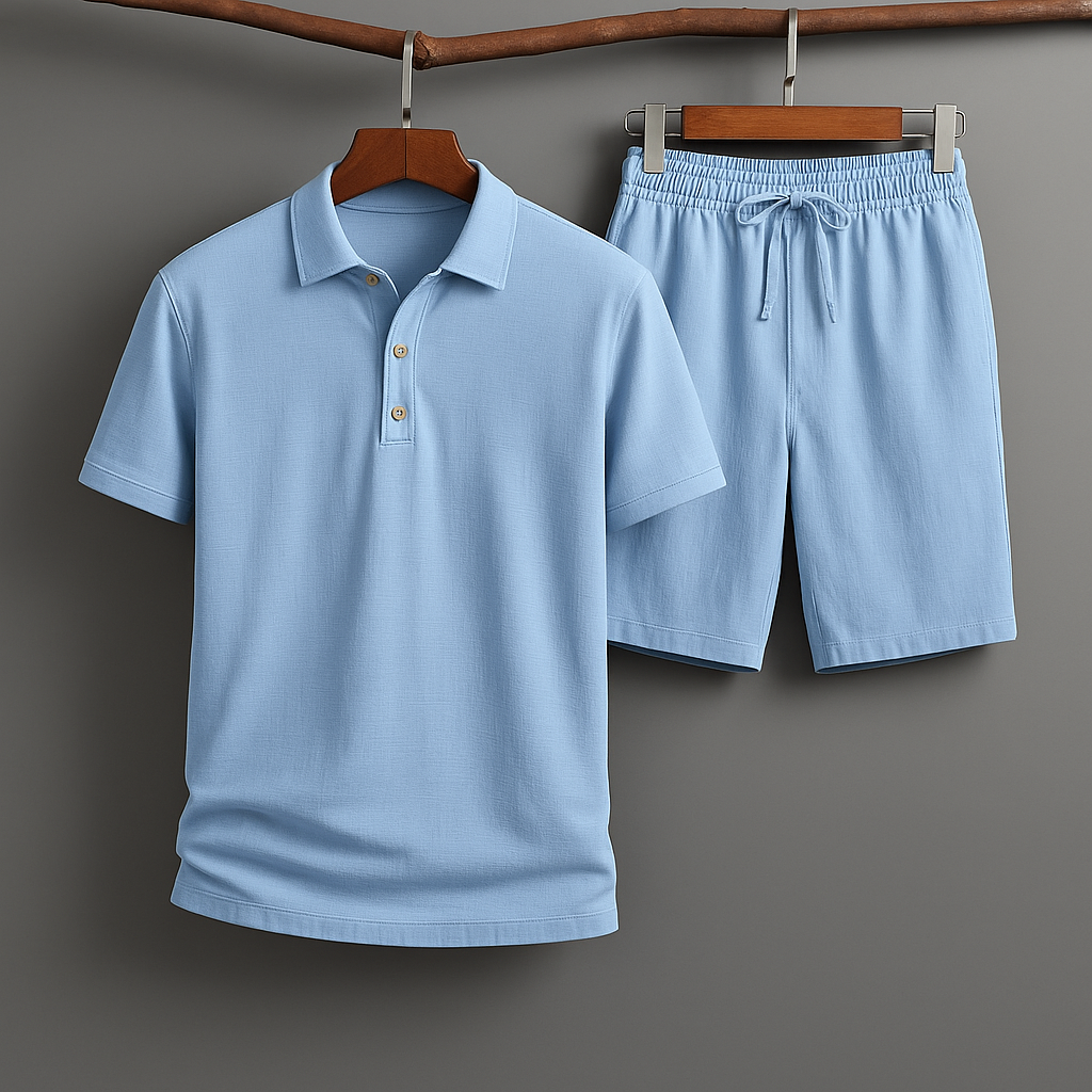 Oslo Linen Polo Outfit Light Blue