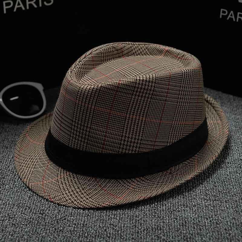 British Houndstooth Sun Hats for Men - Stylish European & American Outdoor Fashion Stripes Apricot 58cm