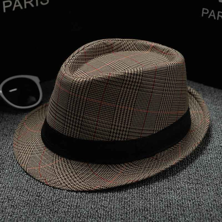 British Houndstooth Sun Hats for Men - Stylish European & American Outdoor Fashion Stripes Apricot 58cm