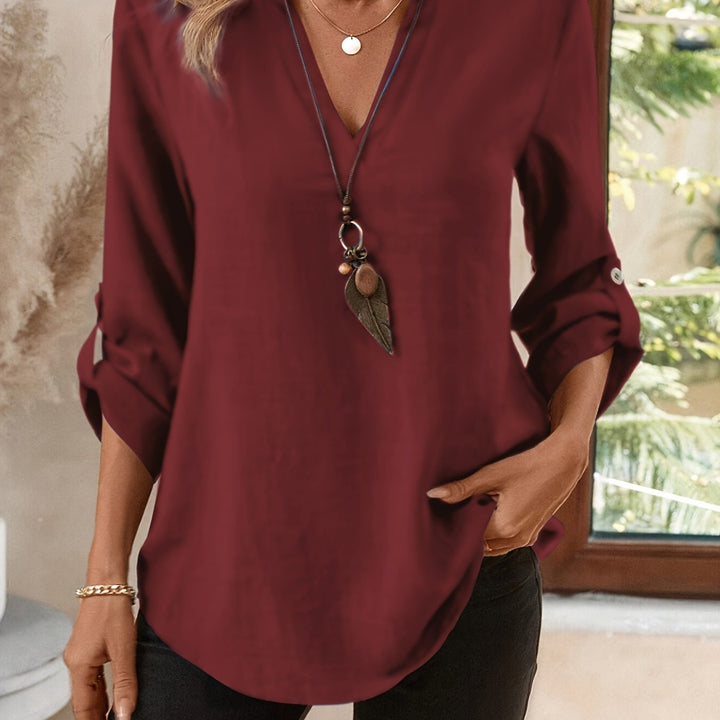 Women's Refined V-Neck Blouse Burgundy