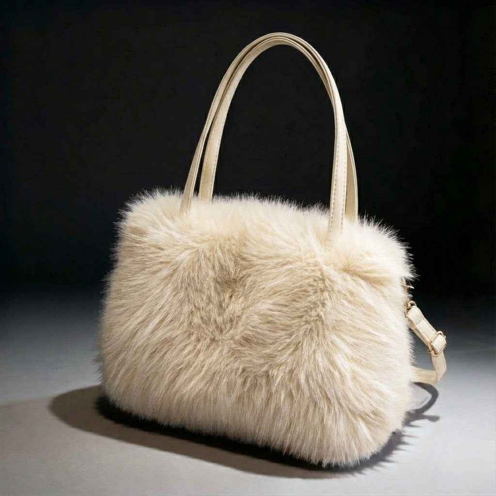 Luxury Siberian Fur Handbag Off-white