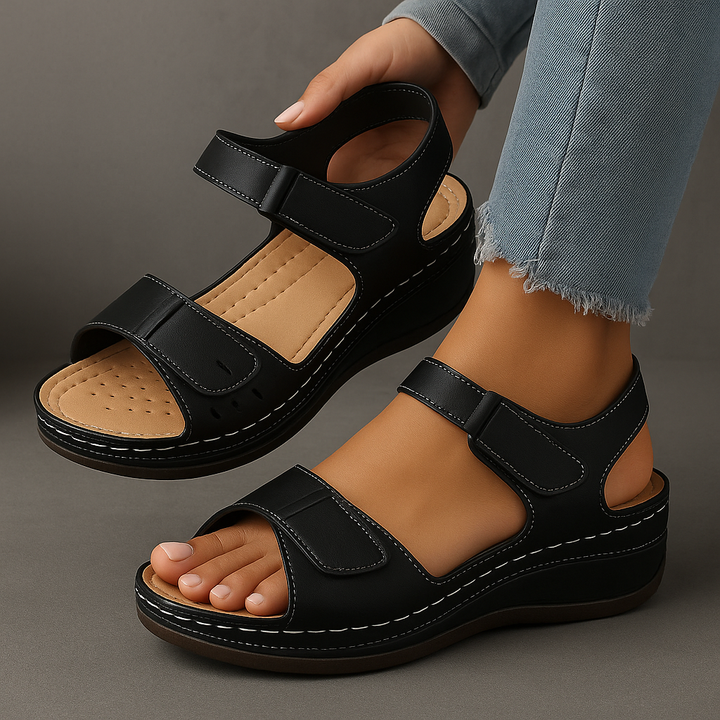 Nina | Orthopedic Sandals with Wedge Heel Black (almost sold out)
