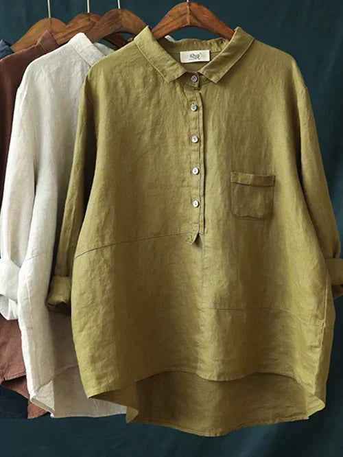 Women's Relaxed Fit Linen Shirt – Long Sleeve – Breathable Classic Collar