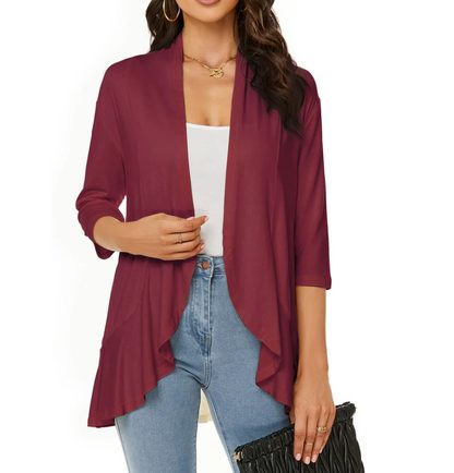 Women's Open-Front Longline Cardigan Burgundy