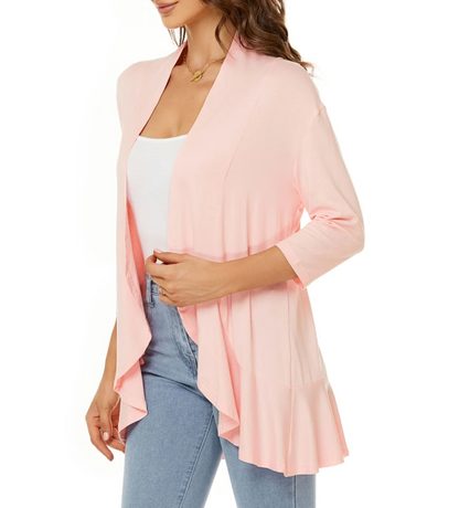 Women's Open-Front Longline Cardigan Pink