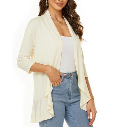 Women's Open-Front Longline Cardigan Beige