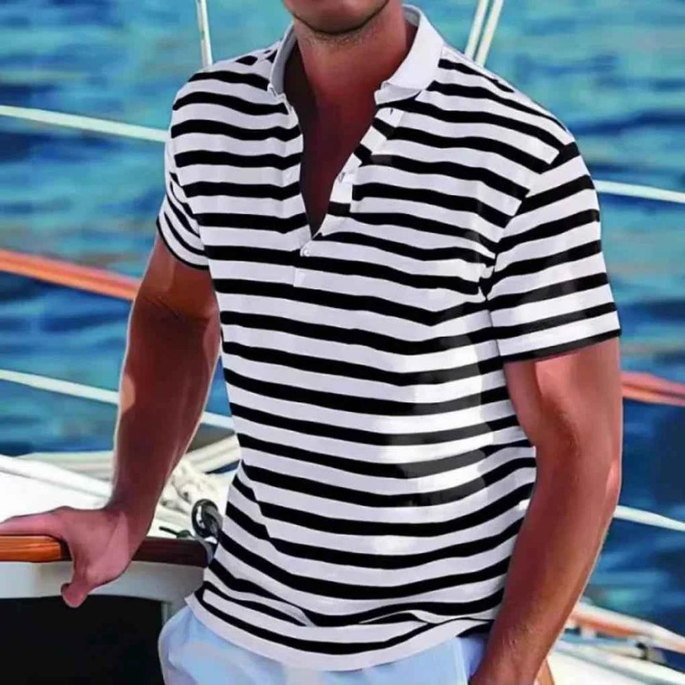 Men's Retro Striped Casual Polo Shirt
