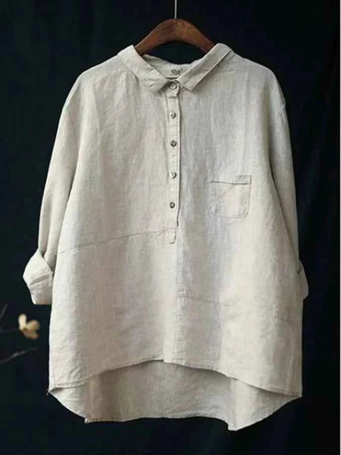 Women's Relaxed Fit Linen Shirt – Long Sleeve – Breathable Classic Collar White