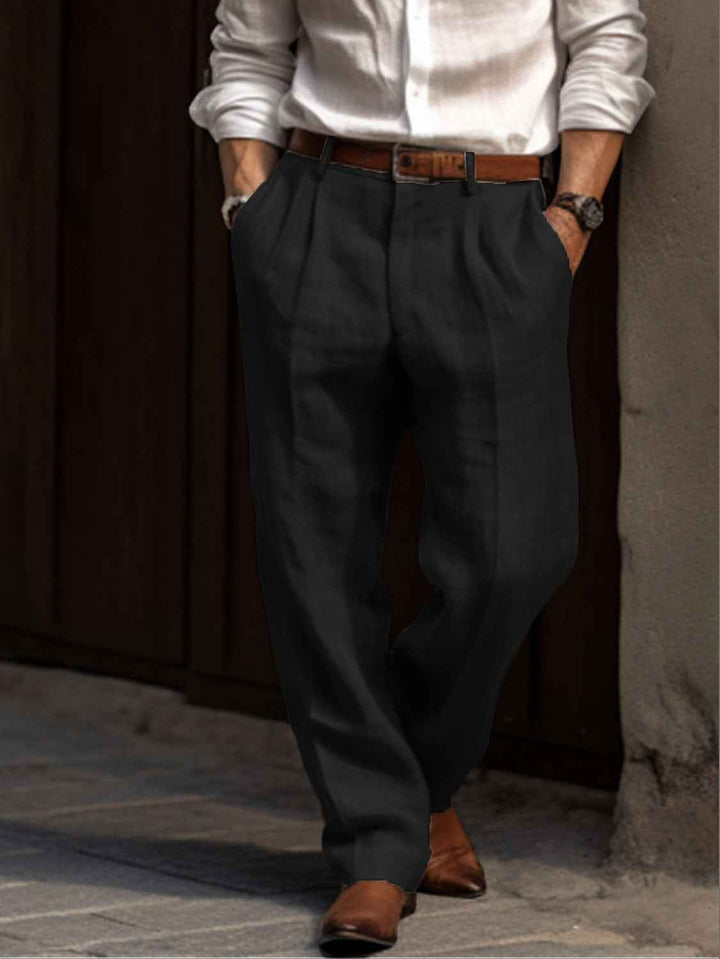 Men's Loose Fit Pleated Trousers – Double Pleat Comfort Zwart