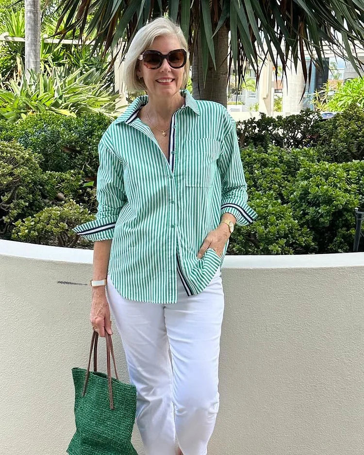 Women's Classic Striped Button-Up Shirt