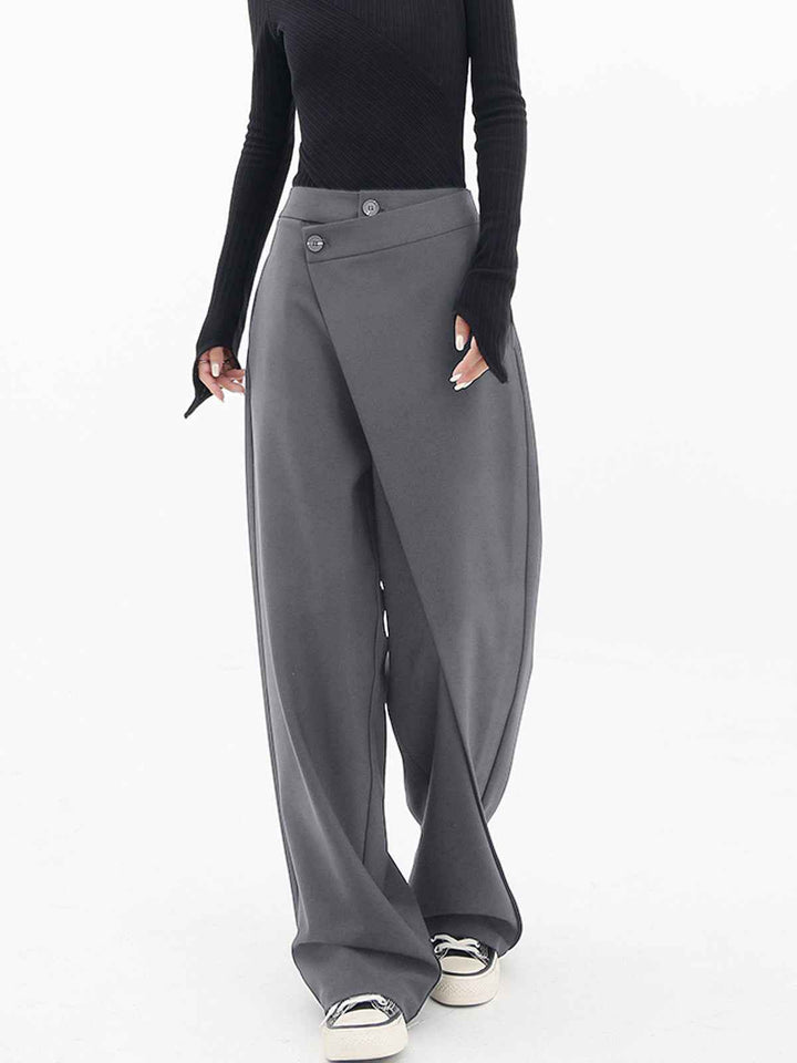 Women's High Waist Asymmetrical Wide Leg Pants - Elegant Fit Grey