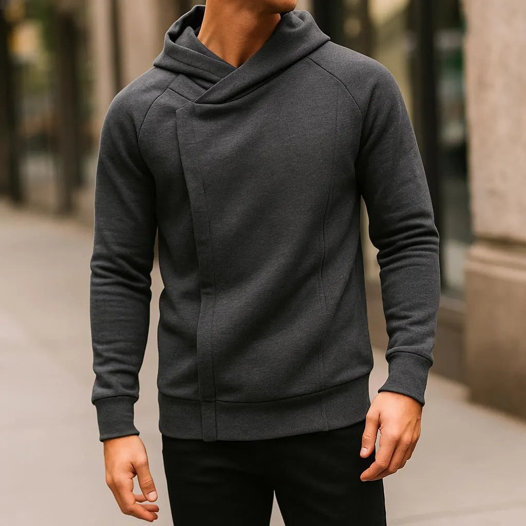Men's Cowl Neck Asymmetrical Hoodie Gray