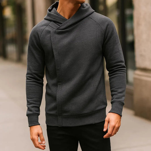 Men's Denim Hooded Cowl Neck Hoodie Winter Essential Knitwear Gray