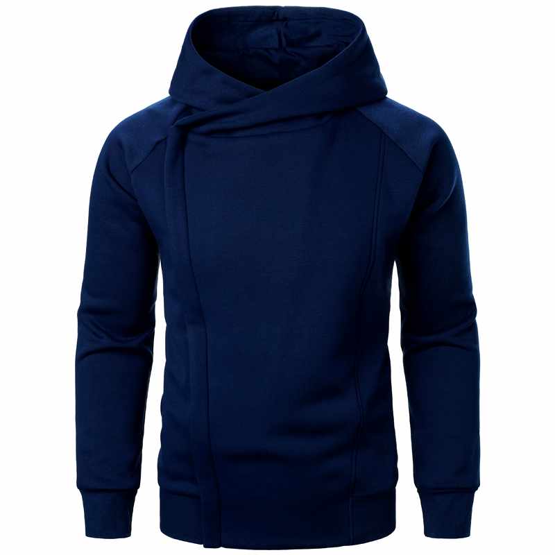 Men's Cowl Neck Asymmetrical Hoodie Dark Blue